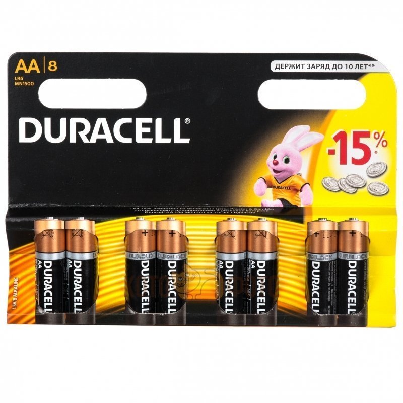 Батарейка AA Duracell LR6-8BL Basic (8шт)
Батарейка AA Duracell LR6-8BL Basic (8шт)