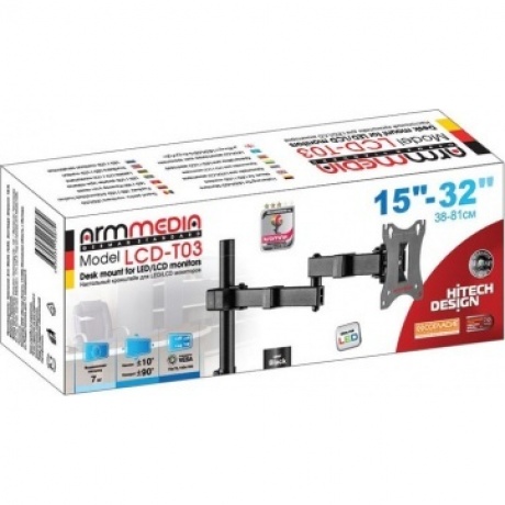 Кронштейн для мониторов Arm Media LCD-T03 черный 15"-32" макс.7кг настольный поворот и наклон верт.перемещ.
Кронштейн для мониторов Arm Media LCD-T03 черный 15"-32" макс.7кг настольный поворот и наклон верт.перемещ.