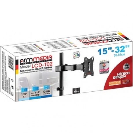 Кронштейн для мониторов Arm Media LCD-T02 черный 15"-32" макс.7кг настольный поворот и наклон
Кронштейн для мониторов Arm Media LCD-T02 черный 15"-32" макс.7кг настольный поворот и наклон