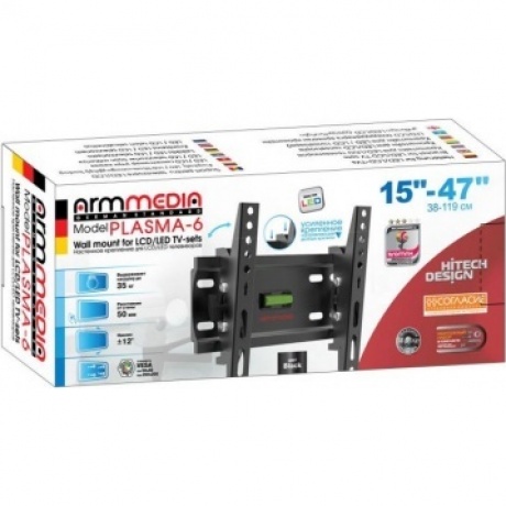 Кронштейн для телевизора Arm Media PLASMA-6 new черный 15"-47" макс.35кг настенный наклон
Кронштейн для телевизора Arm Media PLASMA-6 new черный 15"-47" макс.35кг настенный наклон