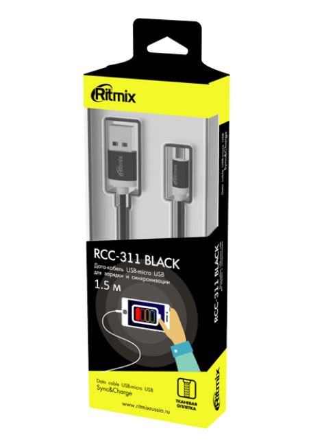 Кабель RITMIX RCC-311 MicroUSB-USB Black, Черный
Кабель RITMIX RCC-311 MicroUSB-USB Black, Черный
