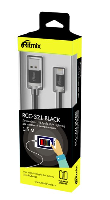 Кабель RITMIX RCC-321 Lightning 8pin-USB Black, Черный
Кабель RITMIX RCC-321 Lightning 8pin-USB Black, Черный