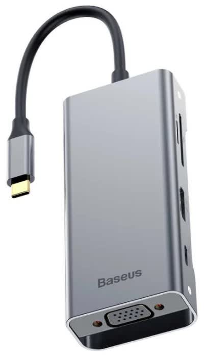 Хаб-разветвитель Baseus Square Desk Type-C Multi-functional Type-C to USB3.0x3 HD4K USB-C PD VGA TF/SD Deep Gray CATXF-A0G, Серебро
Хаб-разветвитель Baseus Square Desk Type-C Multi-functional Type-C to USB3.0x3 HD4K USB-C PD VGA TF/SD Deep Gray CATXF-A0G, Серебро