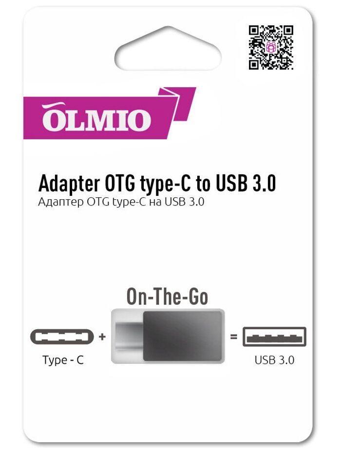 Адаптер OLMIO "On-The-Go" type-C to USB 3.0, Серебро;синий
Адаптер OLMIO "On-The-Go" type-C to USB 3.0, Серебро;синий