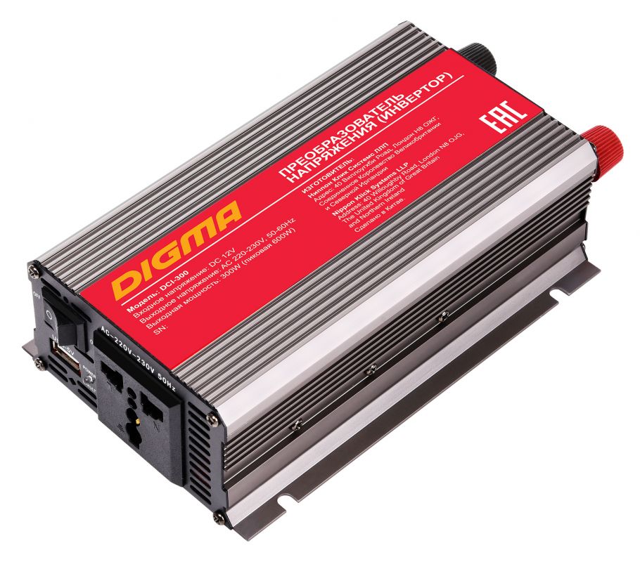 Инвертор Digma DCI-300 300Вт с 12В на 220В
Инвертор Digma DCI-300 300Вт с 12В на 220В