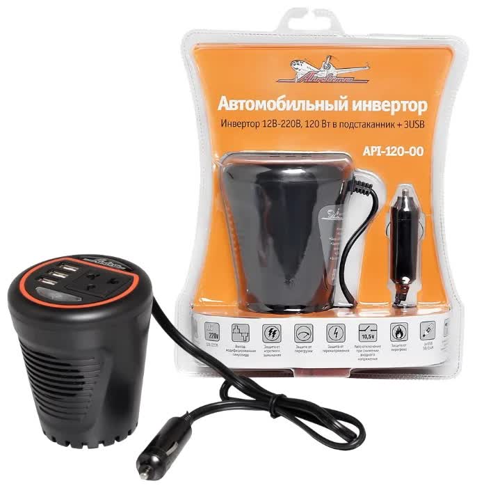 Автоинвертор Airline API-120-00 с 12В на 220В 120Вт
Автоинвертор Airline API-120-00 с 12В на 220В 120Вт