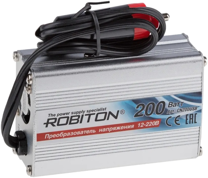 Инвертор Robiton CN200USB 200W с 12В на 220В
Инвертор Robiton CN200USB 200W с 12В на 220В