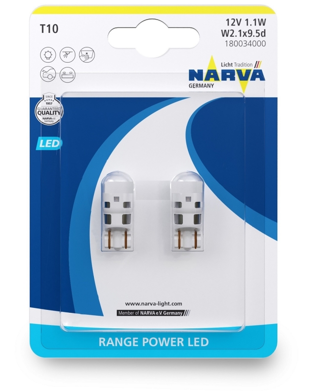Лампа светодиодная NARVA T10 W5W 12V-1,1W LED 6000K 2 шт, 18003 (бл.2
Лампа светодиодная NARVA T10 W5W 12V-1,1W LED 6000K 2 шт, 18003 (бл.2