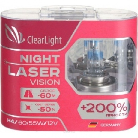 Лампа Clearlight H4 12V-60/55W Night Laser Vision +200% Light (компл., 2 шт.)
Лампа Clearlight H4 12V-60/55W Night Laser Vision +200% Light (компл., 2 шт.)