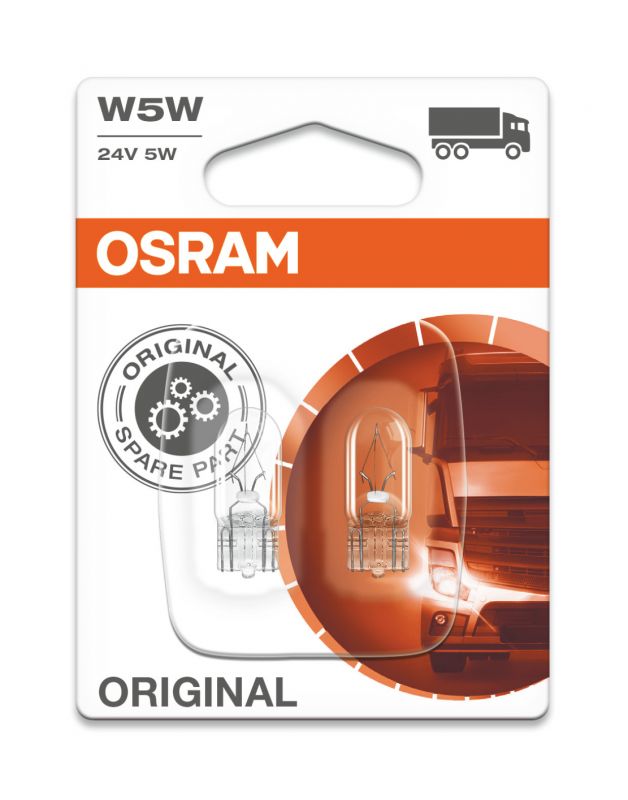 Лампа автомобильная OSRAM W5W (W2.1*9.5d), 2шт, 24V, 2845-2бл
Лампа автомобильная OSRAM W5W (W2.1*9.5d), 2шт, 24V, 2845-2бл