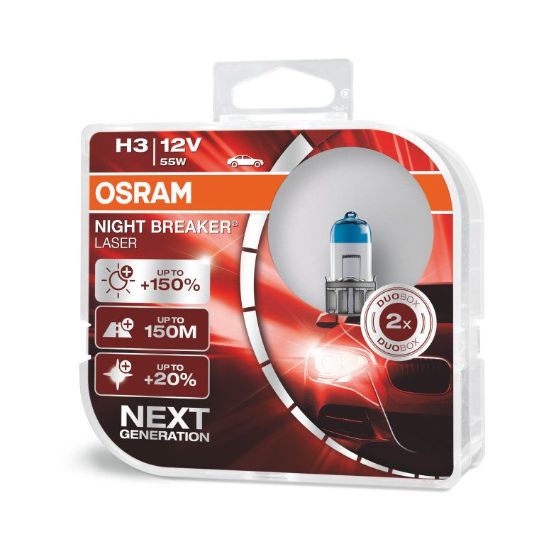Лампа автомобильная OSRAM H3 55W PK22s+150% Night Braker Laser 3400K, 2шт, 12V, 64151NL2
Лампа автомобильная OSRAM H3 55W PK22s+150% Night Braker Laser 3400K, 2шт, 12V, 64151NL2