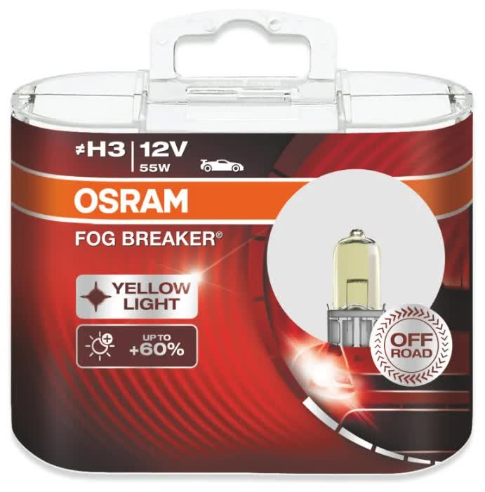 Лампа автомобильная Osram H3 55W Fog Breaker, 2шт, (62151FBR2)
Лампа автомобильная Osram H3 55W Fog Breaker, 2шт, (62151FBR2)