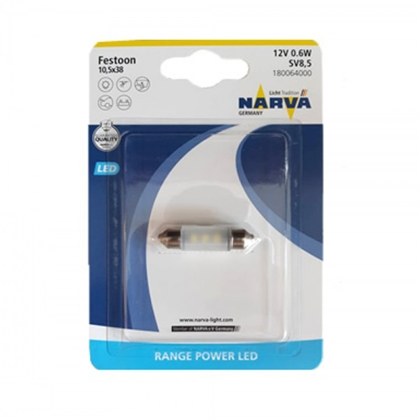 Лампа автомобильная NARVA Fest T10,5 12V Range Power LED (SV8,5-38/11) (1шт)
Лампа автомобильная NARVA Fest T10,5 12V Range Power LED (SV8,5-38/11) (1шт)