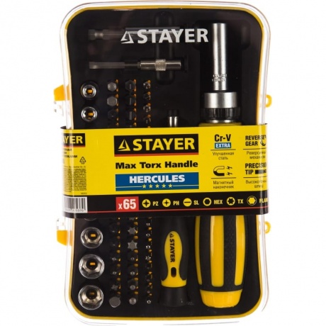 Набор бит и торцевых головок Stayer Master 25310-H65 (65 предметов)
Набор бит и торцевых головок Stayer Master 25310-H65 (65 предметов)