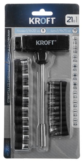 Набор бит и торцевых головок Kroft 203022 (21 предмет)
Набор бит и торцевых головок Kroft 203022 (21 предмет)