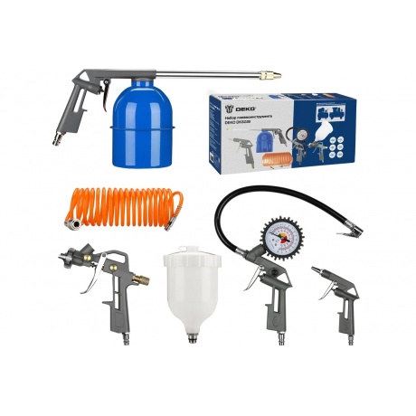 Набор пневмоинструмента DEKO DKSG05 (5 предметов краскораспылитель с верхним бачком)
Набор пневмоинструмента DEKO DKSG05 (5 предметов краскораспылитель с верхним бачком)
