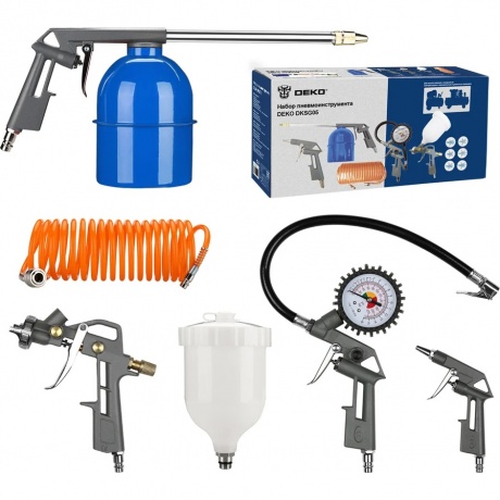 Набор пневмоинструмента DEKO DKSG05 (5 предметов краскораспылитель с верхним бачком)
Набор пневмоинструмента DEKO DKSG05 (5 предметов краскораспылитель с верхним бачком)