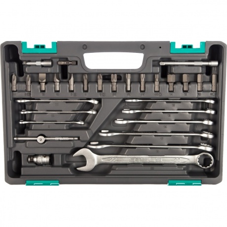 Набор инструментов 1/2", 1/4", CrV, 12 гранные головки, пластиковый кейс, 82 предмета Stels
Набор инструментов 1/2", 1/4", CrV, 12 гранные головки, пластиковый кейс, 82 предмета Stels