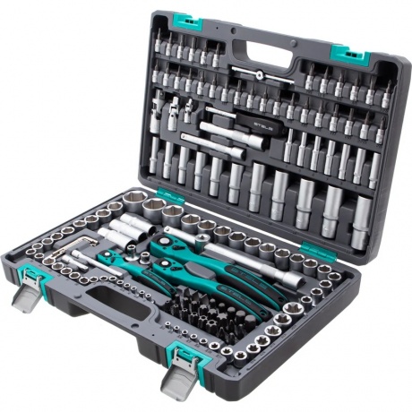 Набор инструментов, 1/4", 3/8", 1/2", Cr-V, S2, усиленный кейс, 151 предмет Stels
Набор инструментов, 1/4", 3/8", 1/2", Cr-V, S2, усиленный кейс, 151 предмет Stels