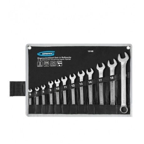 Набор ключей комбинированных 6-22 мм, 12 шт., CrV, холодный штамп Gross
Набор ключей комбинированных 6-22 мм, 12 шт., CrV, холодный штамп Gross