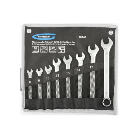Набор ключей комбинированных 8-19 мм, 8 шт., CrV, холодный штамп Gross
Набор ключей комбинированных 8-19 мм, 8 шт., CrV, холодный штамп Gross