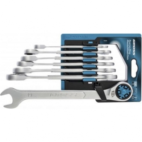 Набор ключей комбинированных с трещоткой, 8 - 19 мм, 7шт., реверсивные, CrV Gross
Набор ключей комбинированных с трещоткой, 8 - 19 мм, 7шт., реверсивные, CrV Gross