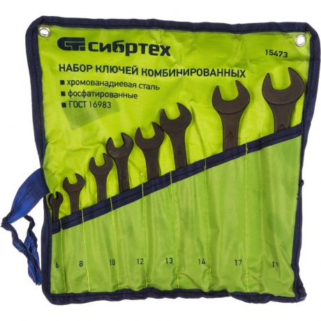 Набор ключей комбинированных, 6 - 19 мм, 8 шт., CrV, фосфатированные, ГОСТ 16983 Сибртех
Набор ключей комбинированных, 6 - 19 мм, 8 шт., CrV, фосфатированные, ГОСТ 16983 Сибртех
