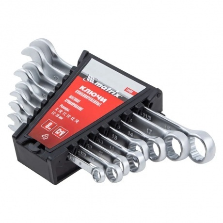 Набор ключей комбинированных, 8 - 19 мм, 8 шт., CrV, матовый хром Matrix
Набор ключей комбинированных, 8 - 19 мм, 8 шт., CrV, матовый хром Matrix