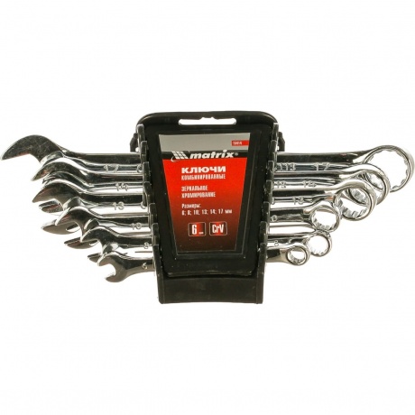 Набор ключей накидных, 6–17 мм, CR-V, 6 шт., полированный хром Matrix
Набор ключей накидных, 6–17 мм, CR-V, 6 шт., полированный хром Matrix