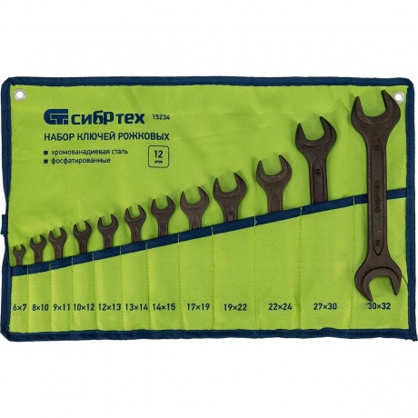 Набор ключей рожковых, 6 - 32 мм, 12 шт., CrV, фосфатированные, ГОСТ 2839 Сибртех
Набор ключей рожковых, 6 - 32 мм, 12 шт., CrV, фосфатированные, ГОСТ 2839 Сибртех