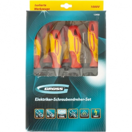 Набор отверток диэлектрических до 1000 В + тестер, 8 шт., PH + SL, CrMo, 2к рукоятка Gross
Набор отверток диэлектрических до 1000 В + тестер, 8 шт., PH + SL, CrMo, 2к рукоятка Gross