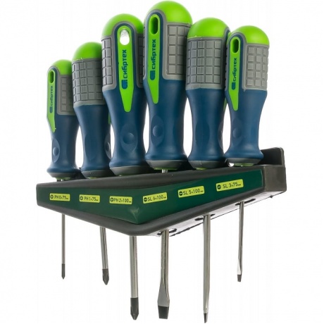 Набор отверток на полке, 6 шт., PH + SL, CrV, 3к рукоятка Сибртех
Набор отверток на полке, 6 шт., PH + SL, CrV, 3к рукоятка Сибртех