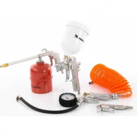 Набор пневмоинструмента, 5 предметов, быстросъемное соед., краскорасп. с верхним бачком Matrix
Набор пневмоинструмента, 5 предметов, быстросъемное соед., краскорасп. с верхним бачком Matrix