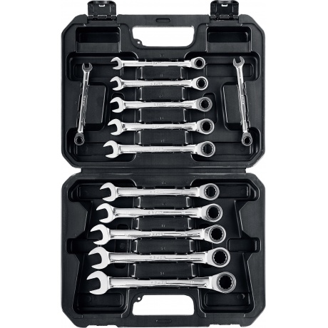 Набор комбинированных трещоточных гаечных ключей ЗУБР 12 шт, 8 - 19 мм, Профессионал (27073-H12)
Набор комбинированных трещоточных гаечных ключей ЗУБР 12 шт, 8 - 19 мм, Профессионал (27073-H12)