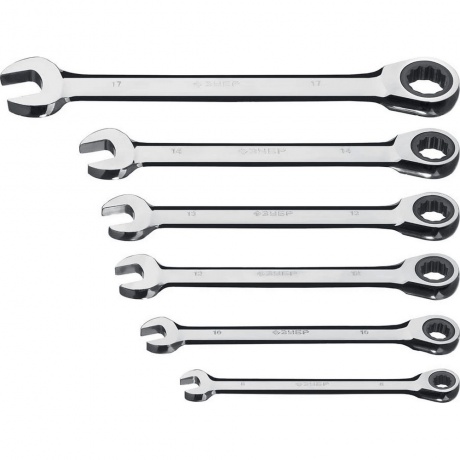 Набор комбинированных трещоточных гаечных ключей ЗУБР 6 шт, 8 - 17 мм, Профессионал (27074-H6)
Набор комбинированных трещоточных гаечных ключей ЗУБР 6 шт, 8 - 17 мм, Профессионал (27074-H6)