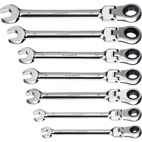 Набор шарнирных трещоточных гаечных ключей ЗУБР 7 шт, 8 - 19 мм, Профессионал (27101-H7)
Набор шарнирных трещоточных гаечных ключей ЗУБР 7 шт, 8 - 19 мм, Профессионал (27101-H7)