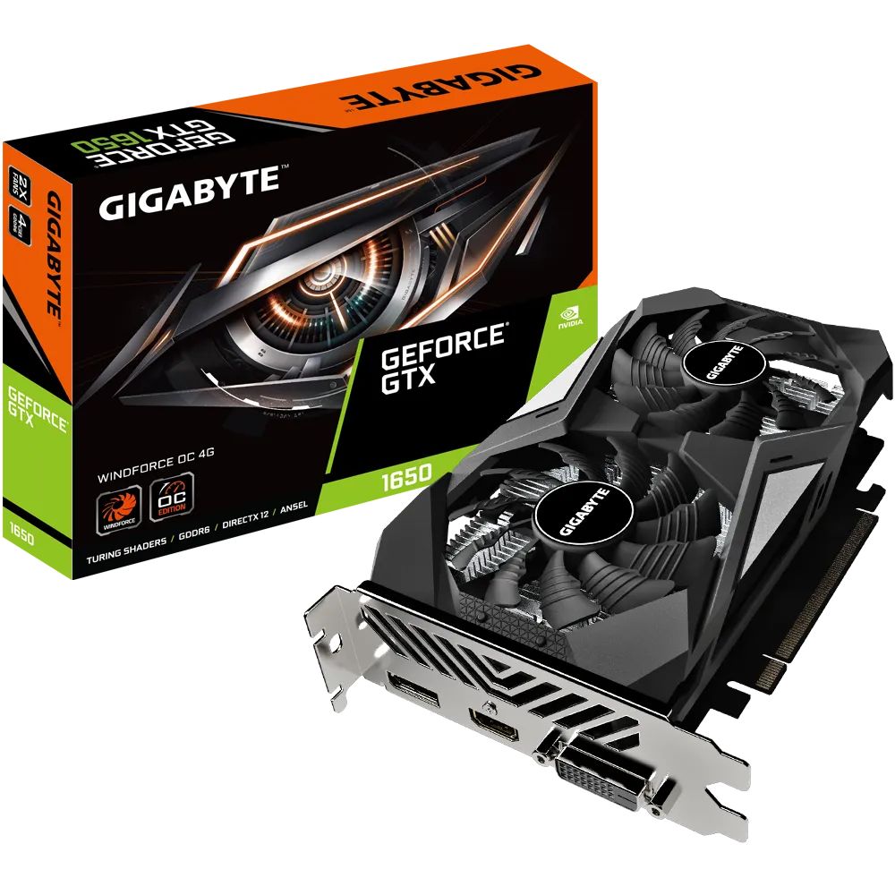 Видеокарта Gigabyte GTX1650 D6 WINDFORCE OC 4GB (GV-N1656WF2OC-4GD 2.0)
Видеокарта Gigabyte GTX1650 D6 WINDFORCE OC 4GB (GV-N1656WF2OC-4GD 2.0)