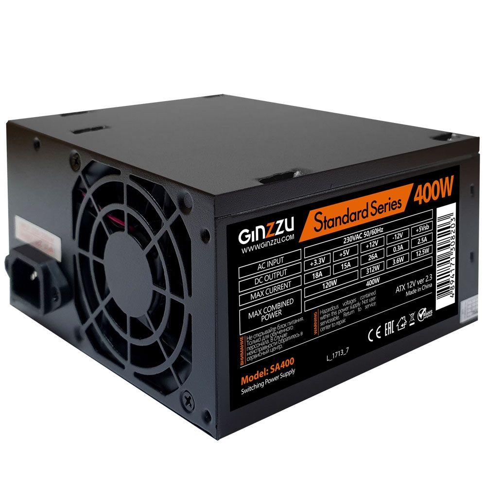 Блок питания Ginzzu 400W SA400
Блок питания Ginzzu 400W SA400