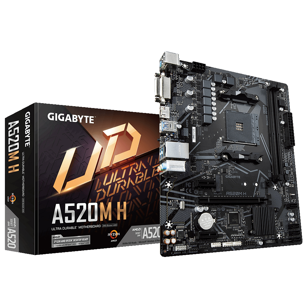 Материнская плата Gigabyte A520M H Socket AM4
Материнская плата Gigabyte A520M H Socket AM4