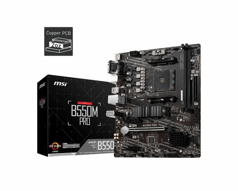 Материнская плата MSI B550 SAM4 MATX (B550M PRO)
Материнская плата MSI B550 SAM4 MATX (B550M PRO)