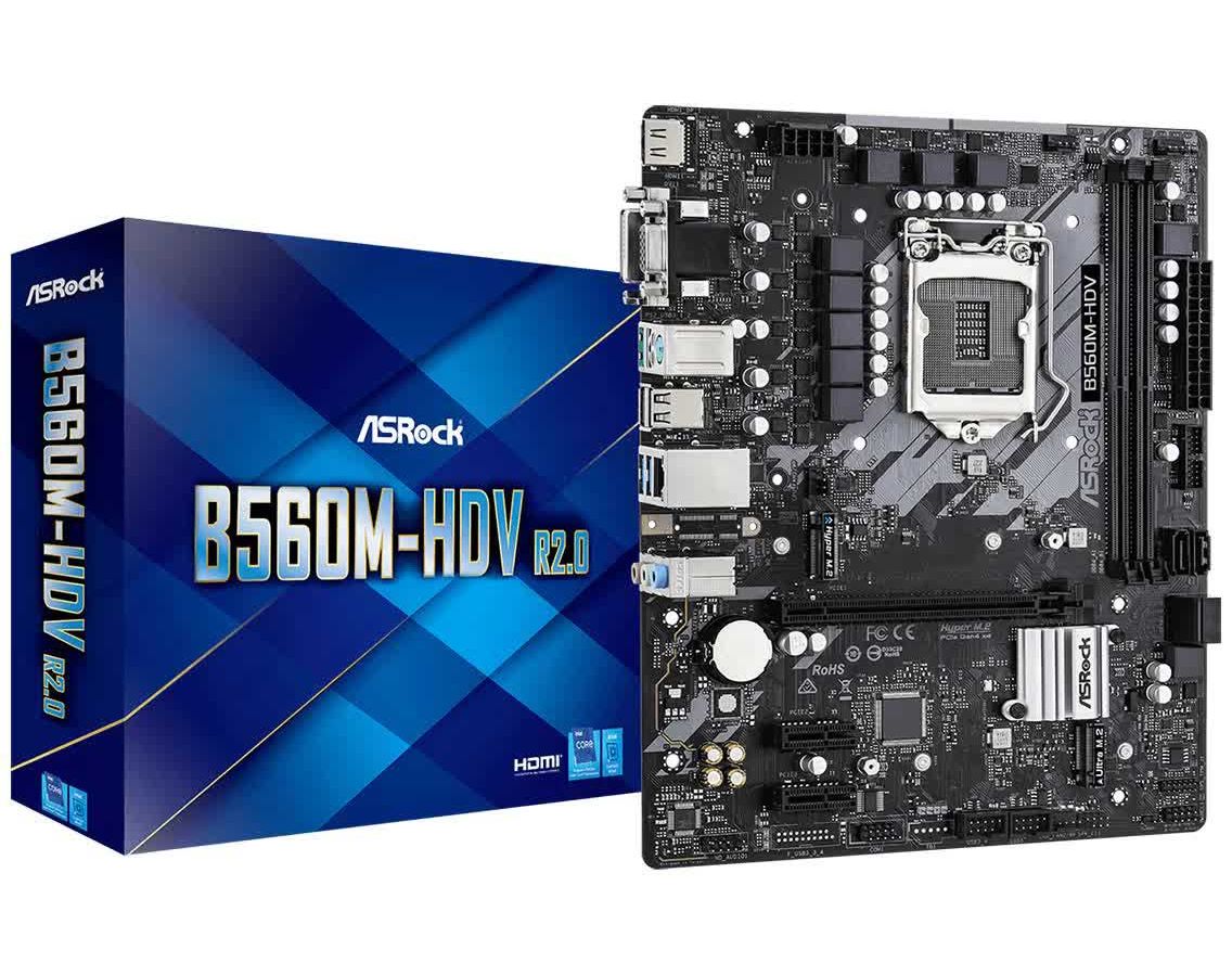 Материнская плата Asrock B560 S1200 MATX B560M-HDV R2.0
Материнская плата Asrock B560 S1200 MATX B560M-HDV R2.0