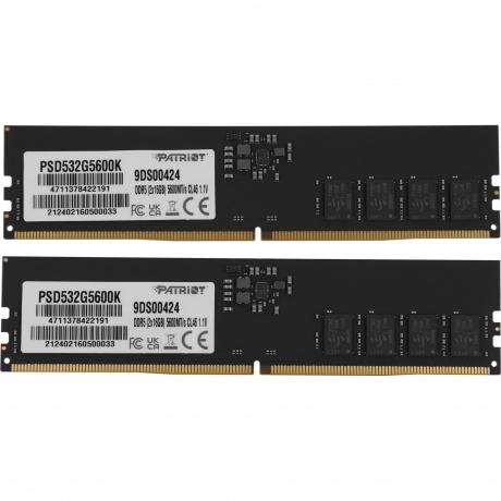 Оперативная память Patriot DDR 5 DIMM 32Gb (16Gbx2) 5600Mhz (PSD532G5600K)
Оперативная память Patriot DDR 5 DIMM 32Gb (16Gbx2) 5600Mhz (PSD532G5600K)