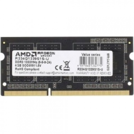 Память оперативная AMD Radeon 4GB DDR3 1333 SO DIMM R3 Value Series Black (R334G1339S1S-U)
Память оперативная AMD Radeon 4GB DDR3 1333 SO DIMM R3 Value Series Black (R334G1339S1S-U)