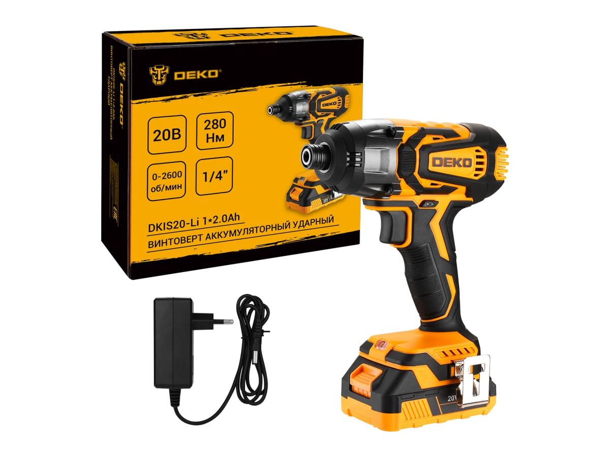 Винтоверт аккумуляторный ударный DEKO DKIS20-Li, 20В, 1*2.0Ач
Винтоверт аккумуляторный ударный DEKO DKIS20-Li, 20В, 1*2.0Ач