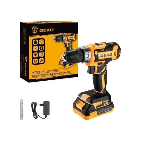 Аккумуляторная дрель-шуруповерт DEKO DKCD20FU-Li, 20В, 1x2.0Ач, з/у (2024)
Аккумуляторная дрель-шуруповерт DEKO DKCD20FU-Li, 20В, 1x2.0Ач, з/у (2024)