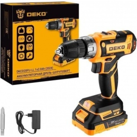 Аккумуляторная дрель-шуруповерт DEKO DKCD20FU-Li, 20В, 1x2.0Ач, з/у (2024)
Аккумуляторная дрель-шуруповерт DEKO DKCD20FU-Li, 20В, 1x2.0Ач, з/у (2024)