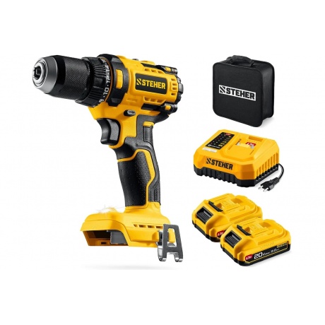 Дрель-шуруповерт бесщеточная STEHER 20 В, 65 Н·м, 2 АКБ LMS (2 А·ч), сумка (CB-65-22)
Дрель-шуруповерт бесщеточная STEHER 20 В, 65 Н·м, 2 АКБ LMS (2 А·ч), сумка (CB-65-22)