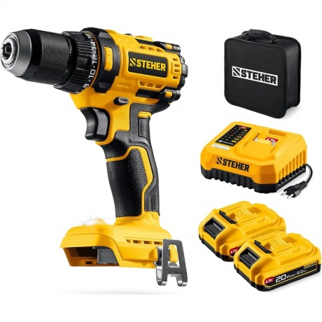 Дрель-шуруповерт бесщеточная STEHER 20 В, 65 Н·м, 2 АКБ LMS (2 А·ч), сумка (CB-65-22)
Дрель-шуруповерт бесщеточная STEHER 20 В, 65 Н·м, 2 АКБ LMS (2 А·ч), сумка (CB-65-22)