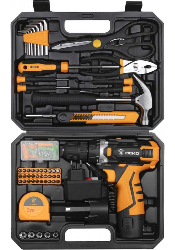 Аккумуляторная дрель-шуруповерт DEKO DKCD12FU-Li-Ion в кейсе + набор инструментов 104 шт, 12В, 2х1.5 Ач, з/у
Аккумуляторная дрель-шуруповерт DEKO DKCD12FU-Li-Ion в кейсе + набор инструментов 104 шт, 12В, 2х1.5 Ач, з/у