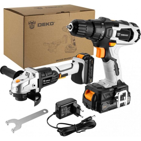 Аккумуляторная дрель-шуруповерт DEKO DKCD20 20В 1*2.0Ач и аккумуляторная УШМ DEKO DKAG20-125 20В 125мм 1*2,0Ач
Аккумуляторная дрель-шуруповерт DEKO DKCD20 20В 1*2.0Ач и аккумуляторная УШМ DEKO DKAG20-125 20В 125мм 1*2,0Ач
